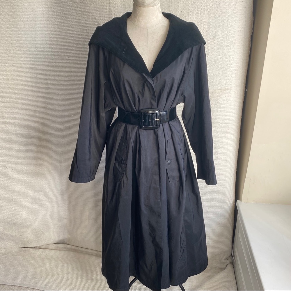 Vintage OS Trench Rain Coat Hood Warm Insert Black - Picture 6 of 8